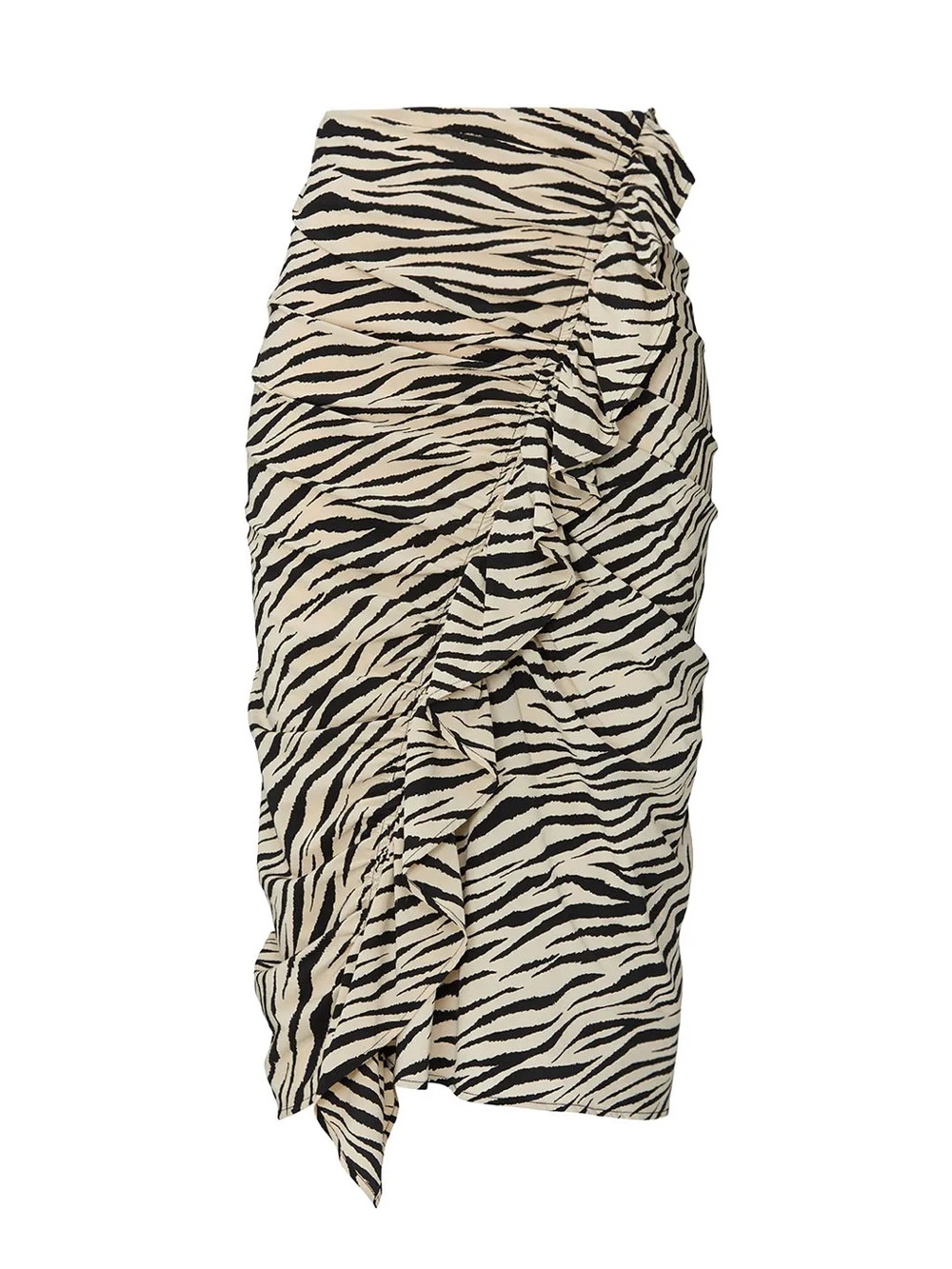 A.L.C. Metz Zebra Silk Ruched Ruffle Midi Skirt Size 2 $395 Black & Cream